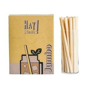 HAY Compostable Drinking Straws 8 Inch Jumbo for Smoothies Milkshake Iced Coffee - 250 Count Biodegradable Never Soggy Plant Based Disposable Eco Friendly - Plastic Free Reed Stem Natural Tall Straws HAY! STRAWS HAY Comp