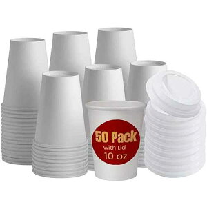 InTheHome 10 oz Coffee Cups with Lids, Paper Cups for Hot Drinks, Hot Paper Cups, Disposable, White, 50 Pack 1InTheHome InTheHome 10 oz Coffee Cups with Lids, Paper Cups for Hot Drinks, Hot Paper Cups, Disposable