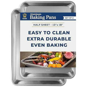 Ultra Cuisine Baking Sheet Pan Set of 2- Professional Bakeware for Roasting, Cooking & More - Food Safe, Warp Resistant, Bake Trays for Oven - Rimmed Half Cookie Sheets for Baking (Aluminum 18 x13)