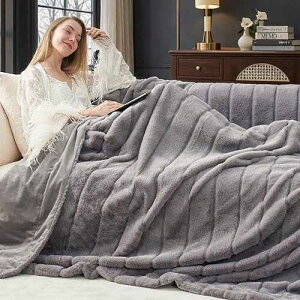 Cozy Bliss Deluxe Sheared Rabbit Faux Fur Throw Blanket, Soft Fuzzy High-Low Sculpted Plush Blanket for Couch, Cozy Home Accent, All Season Use, Grey 60x80
