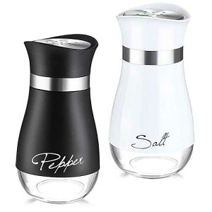 Patelai 2 Pcs Salt and Pepper Shakers Set, 4 oz Spice Dispenser with Stainless Steel Lid Pour Holes Glass Refillable Pepper Shaker Seasoning Cans for Kitchen Cooking Home BBQ Rv Camp(Black, White)