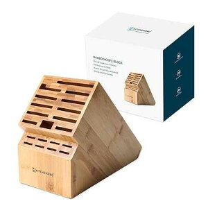 KITCHENDAO 20 Slot Bamboo Knife Block without Knives, Universal Knife Holder for Kitchen, Holding Multiple Types of Knives, Countertop Butcher Block Knife Stand for Easy Kitchen Storage
