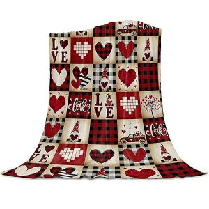 Valentine Love Blanket Super Soft Flannel Fleece Throw Blankets Valentine's Day Love Heart Gnome Truck Plaid Blanket Lightweight Cozy Warm Fuzzy Plush Microfiber Blankets for Couch Bed Sofa 40x50inch Singingin Valentine Lov