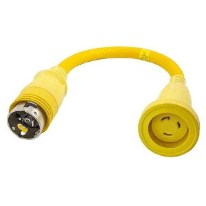 Hubbell Wiring Systems HBL61CM71 Molded Straight Adapter, 30A, 125V, 2P, 3W Twist-Lock Female end with 50A, 125/250V, 3P, 4W Twist-Lock Male end, Yellow Boating Accessories Hubbell Wiring Systems HBL61CM71 Molded Stra