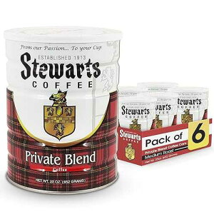 Stewarts Private Blend Medium Roast Ground Coffee - Classic Rich, Smooth & Full-Bodied Flavor Gourmet Coffee Grounds - Great for Hot, Cold Brew, Morning Breakfast, Cafe & More (23oz, Pack of 6 Cans)