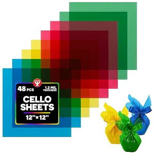 Hygloss Products Cello Sheets - Great for Arts, Crafts, DIY Projects, Classroom Activities, Gift Wrapping And More - 12 x 12 Inches - 4 Colors, 12 of Each - 48 Pack