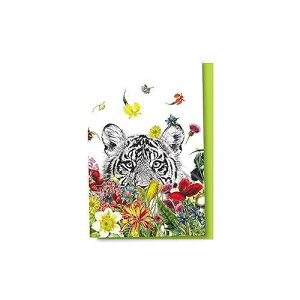 Tree-Free Greetings Flower Tiger All Occasion Cards - 12 Recycled 4x6 Notecards & White Envelopes, Thick Cardstock, Sustainably Made in USA - Jungle Animal Garden