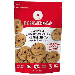 Greater Knead Gluten Free Bagel Chips - Cinnamon Raisin, Vegan, non-GMO, Free of Wheat, Nuts, Soy, Peanuts, Tree Nuts (1 Bags) The Greater Knead Greater Knead Gluten Free Bagel Chips - Cinnamon Raisin, Vegan, n