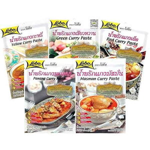 Lobo Variety Curry Paste (Red, Green, Yellow, Masaman, Panang Curry Paste - One of Each, 5 Total)