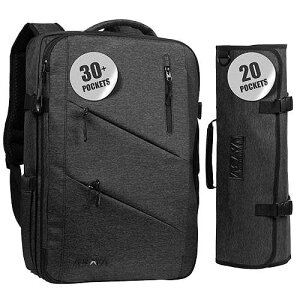 Asaya Chef Knife Backpack with 20-Pocket Knife Roll Bag - Over 30 Storage Pockets Chef Bag, Professional Backpack for Chefs and Culinary Students - Knives Not Included (Black) Asaya Chef Knife Backpack with 20-Pocket K