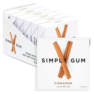 SIMPLY Gum Cinnamon, Plastic-Free Natural Chewing Gum, 6 Pack (90 Pieces) / Vegan, Kosher, Non GMO, Aspartame Free and Sorbitol Free