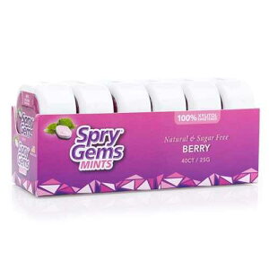 Spry Gems Natural Sugar-Free Xylitol Mints, On The Go Oral Care for Dry Mouth, Increase Saliva Production and Stop Bad Breath, Non-GMO, Gluten-Free - Berry 40 Count (Pack of 6)