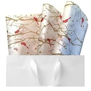 Rustic Pearl Collection Printed Tissue Paper for Gift Wrapping with Design (Red Cardinal/Gold Branches), 24 Large Sheets (20x30)