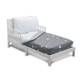 Delta 4-Piece Reversible Toddler Bedding Set - Fitted Sheet, Top Sheet, Pillowcase, 2-in-1 Comforter - For Boys, Dusty Skies & Grey Stars Delta Children Delta 4-Piece Reversible Toddler Bedding Set - Fitted Sheet, To