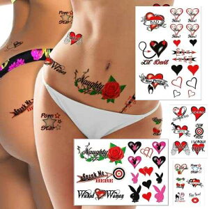44+ �Z�N�V�[�ł�������Ȉꎞ�I�ȃ^�g�D�[�A�����p - ��l�̊y���݁A���A�r�A�r�A���K�A������ Sovereign-Gear 44+ Sexy Naughty Temporary Tattoos for Women Ladies- Adult Fun for Lower Back Legs Arms Butt Stomach