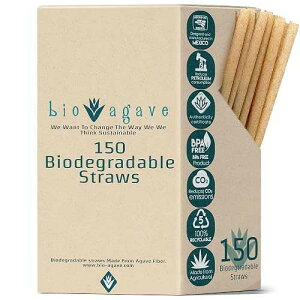 BIO AGAVE Biodegradable 8.25 Standard Straws Made From Agave Fibers 150 Pcs / Plant-Based Eco-Friendly Products / Reusable Straws / Plastic-Free / Gluten-Free