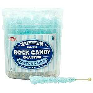 Espeez Extra Large Rock Candy Sticks: 36 Light Blue Cotton Candy Lollipop - Individually Wrapped - Crystal Rock Candy Sticks for Candy Buffet, Birthdays, Weddings, Receptions, Bridal and Boy Baby Showers