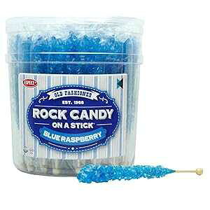 Extra Large Rock Candy Sticks: 36 Blue Raspberry Lollipop - Individually Wrapped Blue Crystal Rock Candy Sticks - Espeez Candy for Candy Buffet, Birthdays, Weddings, Receptions, Bridal and Baby Shower