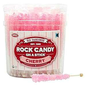 Espeez Extra Large Rock Candy Sticks: 36 Pink Cherry Lollipop - Individually Wrapped - Crystal Rock Candy Sticks for Party Favors, Candy Buffet, Birthdays, Weddings, Receptions, Bridal and Girl Baby Shower