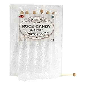 Extra Large Rock Candy Sticks: 6 White Rock Candy Sticks - Original - Individually Wrapped for Party Favors, Candy Buffet, Showers, Receptions, Old Fashioned Espeez Bulk Candy on a Stick