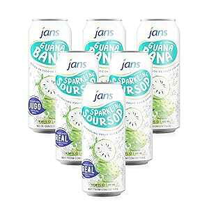 Jans Sparkling Soursop/Guanabana Juice, 16.57 fl oz Ready-to-Go in a Can Tropical Refreshment Not From Concentrate Made with Real Splash Fruit Juice (Pack of 6)