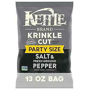 Kettle Brand Potato Chips, Krinkle Cut, Salt & Ground Pepper Kettle Chips, Party Size, 13 Oz