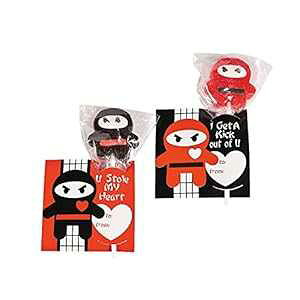 �E�҃����|�b�v �o�����^�C���J�[�h�t�� (12�Z�b�g)�����ƃo�����^�C������ Fun Express Ninja Lollipops with Valentine's Day Cards (set of 12)Classroom and valentine exchange