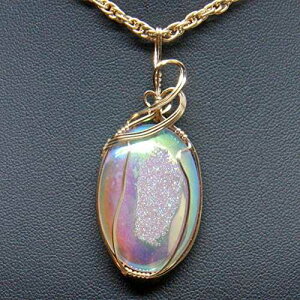 VR Druzy  14K S[htBh y_g C[bvWG[ Just Ask Creations Natural Druzy Quartz Crystal Gemstone 14k Gold-filled Pendant Wire Wrapped Jewelry