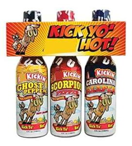 ASS KICKIN' Kick Yo' As Hot Sauce Bottles Gift Set - Ghost Pepper, Scorpion and Carolina Reaper Hot Sauces - Try if you dare! Perfect Stocking Stuffers or Christmas Gifts for the Hot Sauce Fan