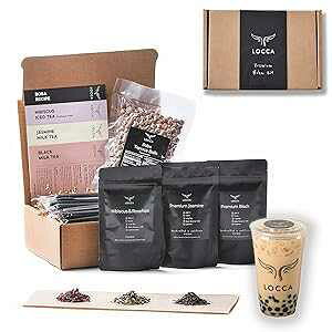 Locca Hibiscus Boba Tea Kit 24+ Boba Drinks Premium Hibiscus Rosehips, Jasmine, Black Tea Premium Loose Leaf Teas DIY Kit for Hibiscus Milk Tea Kit