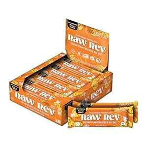 Raw Rev Glo Creamy Peanut Butter & Sea Salt New & Improved Glo Vegan Protein Bars, 13g Protein with Only 2g of Sugar, Pack of 12
