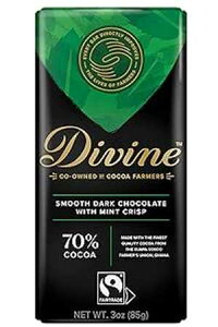 Divine Chocolate Bars - 70% Dark Chocolate with Mint Crisp - Made with Fairtrade Cocoa, Natural Ingredients, No Artificial Flavors 3oz. Bars (12 Pack)