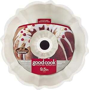 Goodcook Nonstick Carbon Steel Round Fluted Tube Cake Pan, 9.5 inch, Red/White