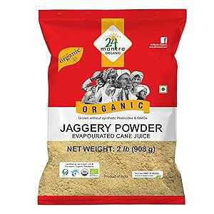 24 Mantra Organic Unbleached Jaggery Powder 2 Pound, Healthy Sugar Substitute, Unrefined & Unadulterated Grown Without Pesticides & Fertilizers