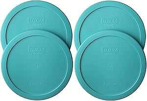 Pyrex 7402-PC 7-Cup Turquoise Plastic Food Storage Lid, Made in USA - 4 Pack