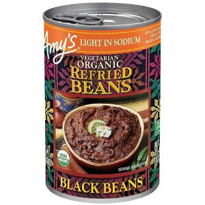 Amy's Organic Refried Beans Canned, Light in Sodium Refried Black Beans, Vegan Gluten Free and Vegetarian, 15.4 Oz
