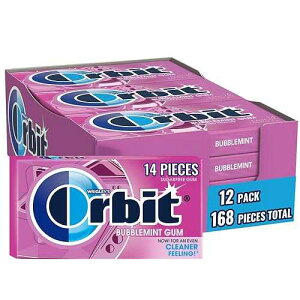 ORBIT Bubblemint Chewing Gum Sugar Free, 12 Packs of 14-Pieces (168 Total Pieces) Gum Packs Bulk ORBIT Bubblemint Chewing Gum Sugar Free, 12 Packs of 14-Pieces (168 Total Pieces) Gum Packs Bulk