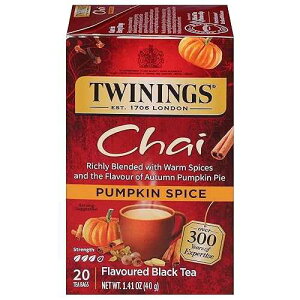 Twinings Pumpkin Spice Chai Black Tea Individually Wrapped Bags, 20 Count (Pack of 1), Warm, Spicy & Aromatic, Caffeinated, Enjoy Hot or Iced, 20 Teabags Twinings Pumpkin Spice Chai Black Tea Individually Wrapped