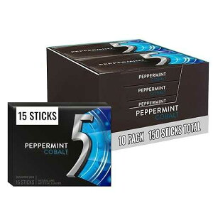 5 GUM Peppermint Cobalt Sugar Free Chewing Gum Bulk, Stimulate Your Senses While Listening to Your Favorite Music, Mini Purse Essentials, 15 Sticks (Pack of 10) 5 GUM Peppermint Cobalt Sugar Free Chewing Gum Bulk,