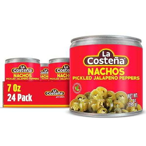 La Costena Sliced Nacho Jalapeno Peppers - Pickled Jalapenos - Jalapeno Pepper - Hot Peppers - Mexican Food, Guacamole, Spicy Nacho & Taco Toppings, Enchiladas & Salsa - 7oz, 24 Pack Canned Jalapenos La Costena L