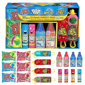 Halloween Candy Variety Pack, 18Ct Assorted Lollipops, Bulk Individually Wrapped Ring Pop, Push Pop, Baby Bottle Pop & Juicy Drop, Birthday Party Favors, Trick or Treat, Halloween Bowls, Kids Gifts Bazooka Candy Br