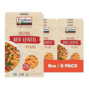 EXPLORE CUISINE Organic Red Lentil Penne - High Protein, Gluten Free Pasta, Easy to Make - Organic, Non GMO - 24 Total Servings, 8 Ounce (Pack of 6) EXPLORE CUISINE Organic Red Lentil Penne - High Protein, Glute