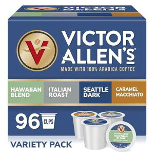 Victor Allen's Coffee Variety Pack (Kona Blend, Italian Roast, Seattle Dark, Caramel Macchiato), 96 Count, Single Serve Coffee Pods for Keurig K-Cup Brewers Victor Allen's Coffee Variety Pack (Kona Blend, Italian