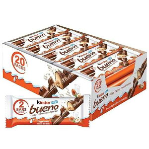 Kinder Bueno Milk Chocolate and Hazelnut Cream, Bulk 20 Pack, 2 Individually Wrapped Chocolate Bars Per Pack, 30 oz Kinder Bueno Milk Chocolate and Hazelnut Cream, Bulk 20 Pack, 2 Individually Wrapped Chocolate Bars