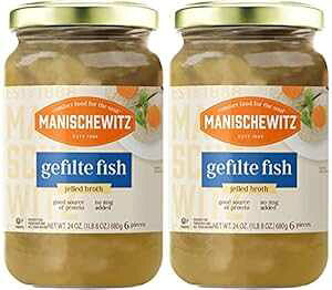 }jVBbc QtBe ̃[[X[v 24 IX (2 pbN)AveCՂAMSG YA߉z՗p̃R[V Manischewitz Gefilte Fish in Jelled Broth 24oz (2 Pack), Packed with Protein, 