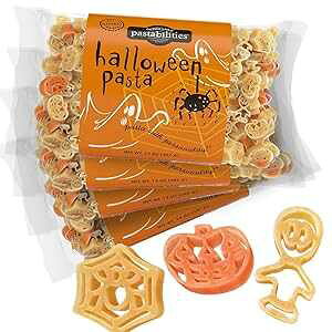 Pastabilities Fun Shaped Pasta for Kids - Halloween - Pumpkin Spider and Ghost Holiday Theme, Non-GMO Natural Wheat and Vegetable Pasta, All-Natural, Kosher Certified, Made in the USA, (4 Pack, 14 Oz)