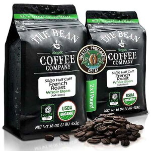The Bean Coffee Company The Bean Organic Coffee Company 50/50 French Roast, 50% Decaf, Dark Roast, Whole Bean Coffee, 16-Ounce Bag (Pack of 2), USDA Organic Certified