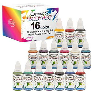 JX^{fBA[gZbg 16 F 1 IX{g̐x[X̃tFCX{fBGAuVJ[ Custom Body Art Set of 16 Colors 1-oz Bottles of Water Based Face-Body Airbrush Colors
