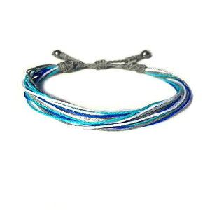 Unisex String Surf Bracelet with Hematite Stones in Grey, Aqua, White, Royal Blue and Metallic Silver - Handmade Pull Cord Ocean Surfer Bracelet by Rumi Sumaq