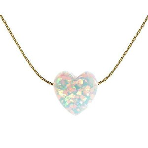 �z���C�g�I�p�[���n�[�g�l�b�N���X 14K �S�[���h�[�U���ȃP�[�u�����C���[���� 16 + 2 �C���`�G�N�X�e���_�[�����p Avnis White Opal Heart Necklace 14K Gold Filled dainty Cable Wire Length 16+2 Inches extender for 